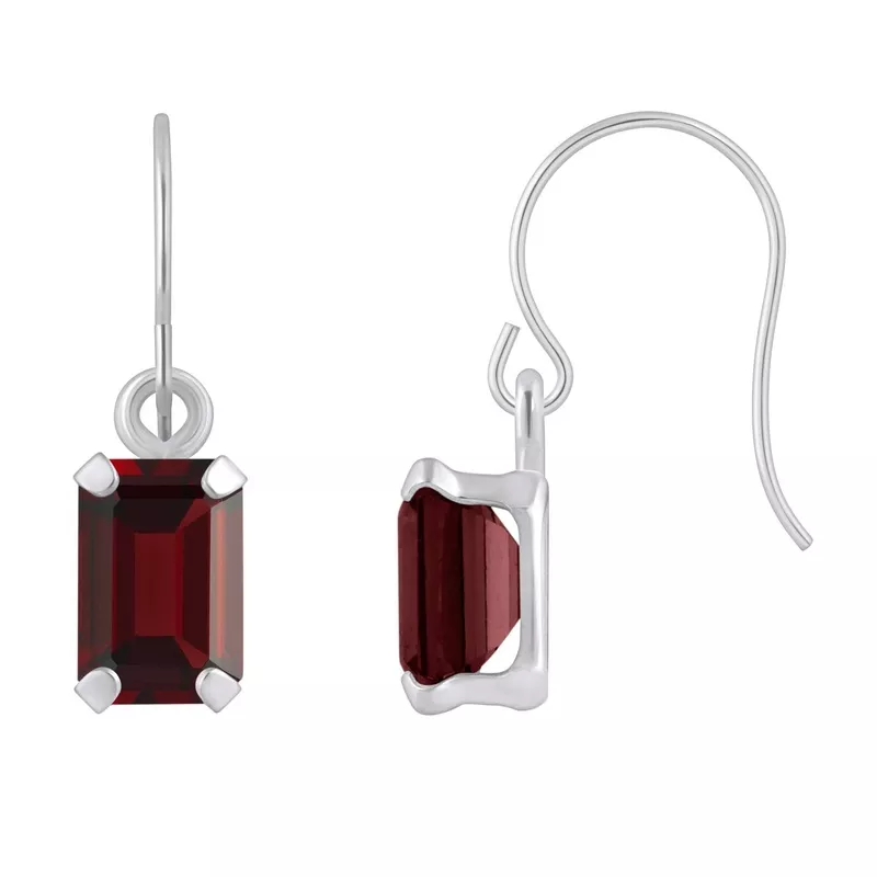 10K Gold 6x4mm Emerald Cut Garnet Drop Earrings 10k white gold