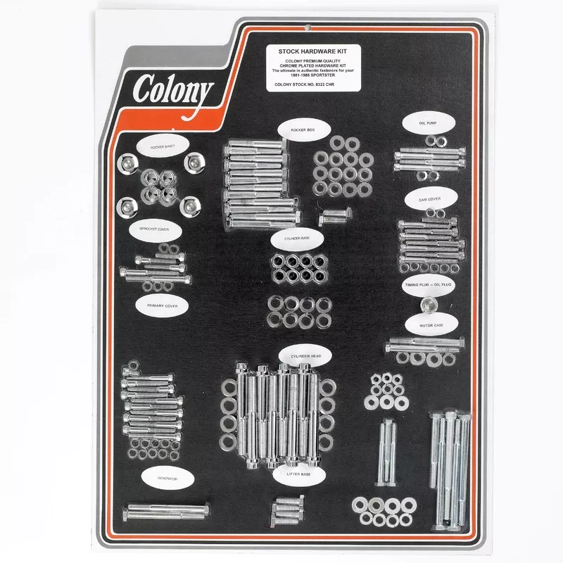 #8322 CHR Complete Stock Hardware Kit - 1981-1985 Harley-Davidson Sportster - Chrome Plated