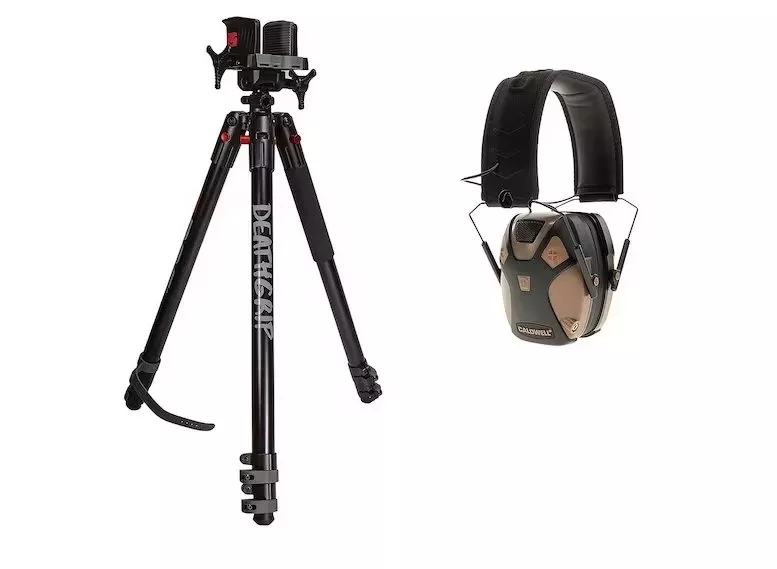 BOG DeathGrip Shooting Tripod with E-Max Pro Earmuffs