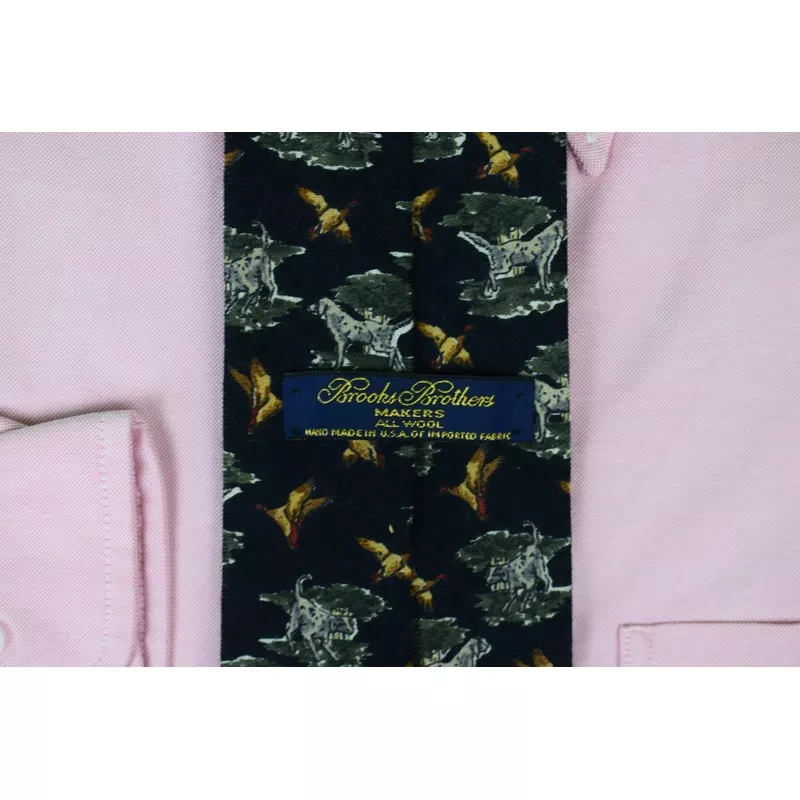 "Brooks Brothers Wool Challis Hunt Scene Black Tie" (New w/ BB Tag)