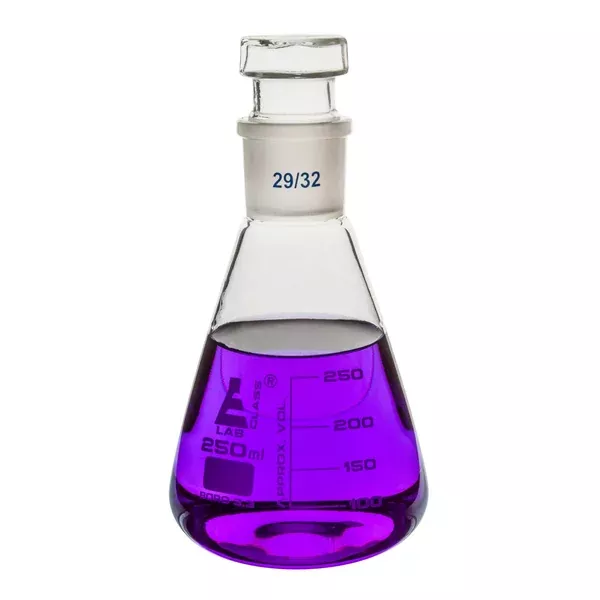 Conical Flask & Stopper, 500 ml – 29/32 Hexagonal, Hollow Glass Stopper – Borosilicate Glass – Eisco Labs