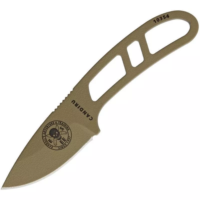 ESEE Dark Earth Fixed Blade Skeletonized Handle Candiru Knife + Sheath CANDE