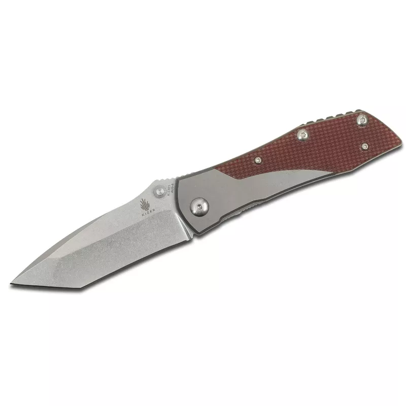 Kizer Linerlock Tanto Titanium & Red G10 AUS-8 Folding Knife 303