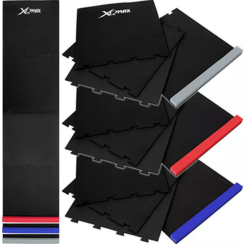 *XQMax Puzzle Dart Mat - 4 Piece Jigsaw Design - Black - Includes Raised Oche Red