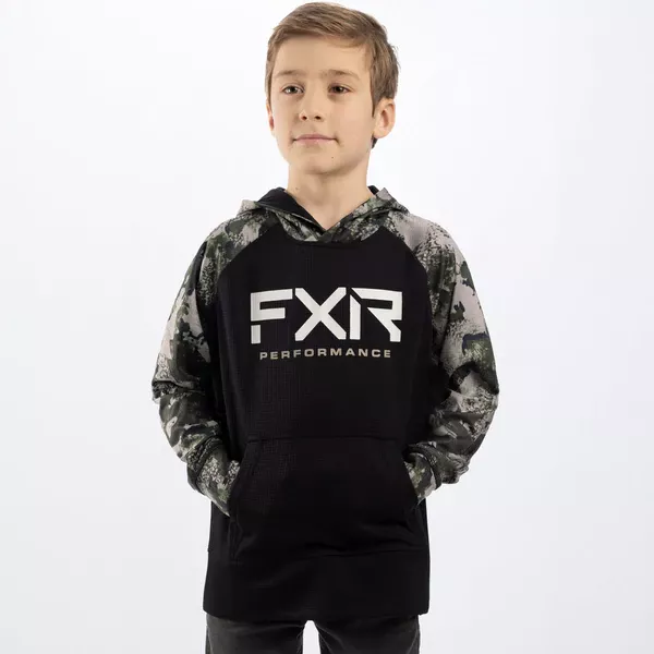 Youth Pilot UPF Pullover Hoodie Army Camo/Black L